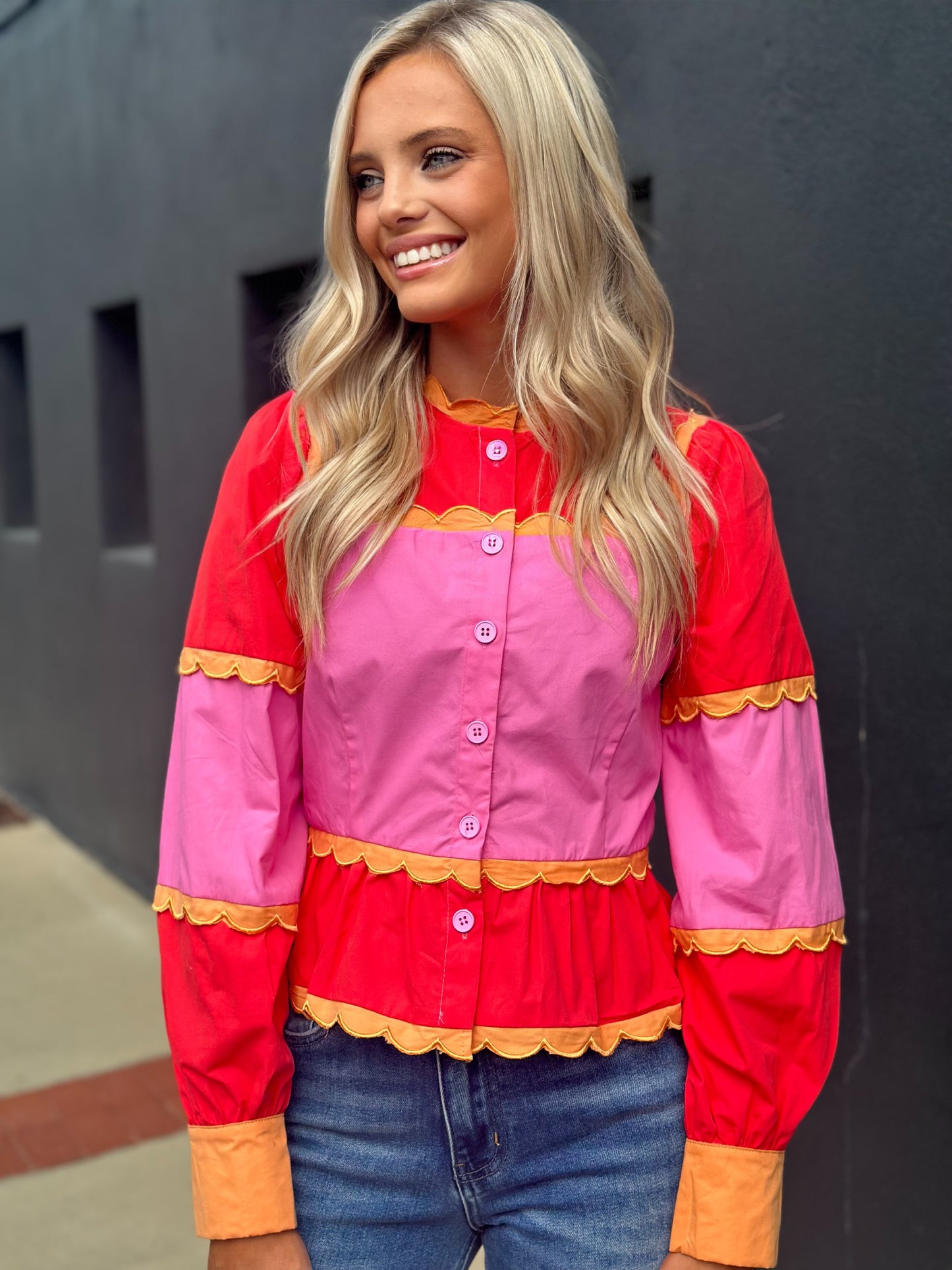 Pink/Red/Orange Scallop Top