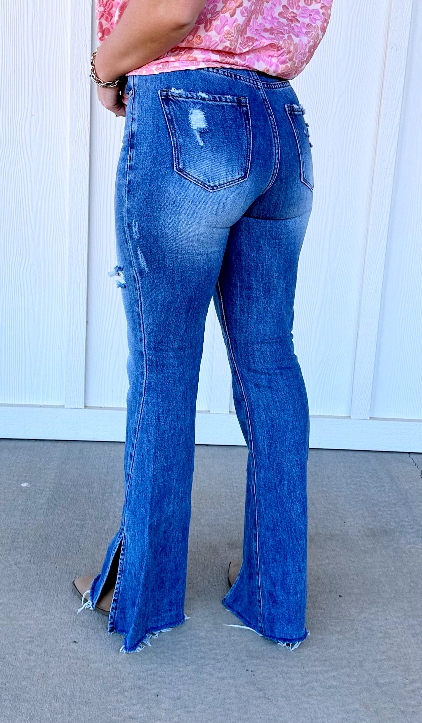 High Rise Slit Flare Denim