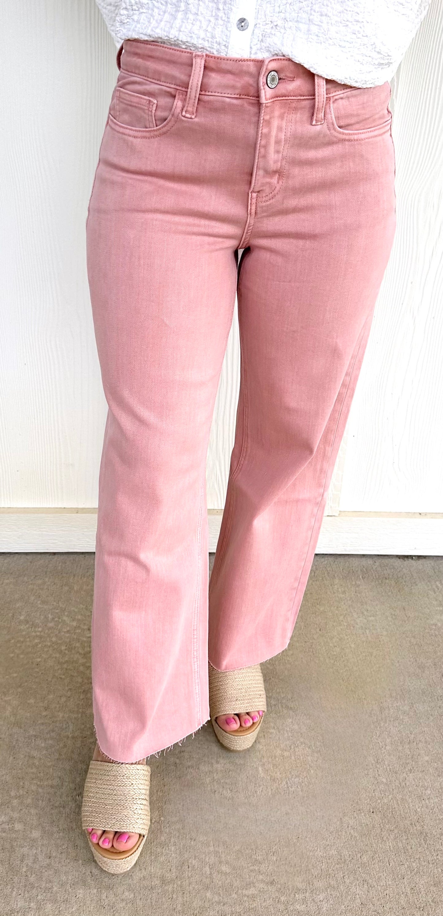 Pink High Rise Crop Wide Leg