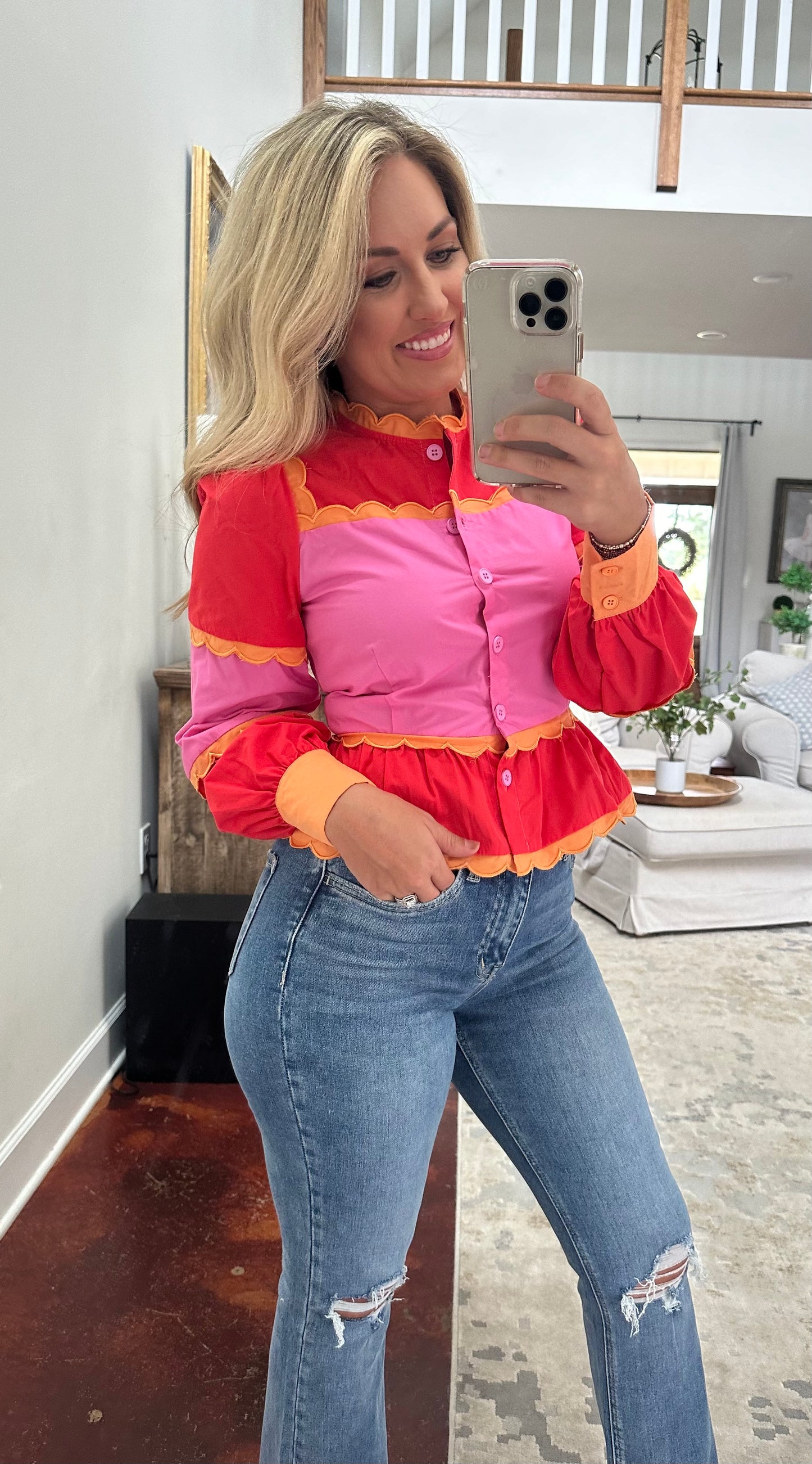 Pink/Red/Orange Scallop Top