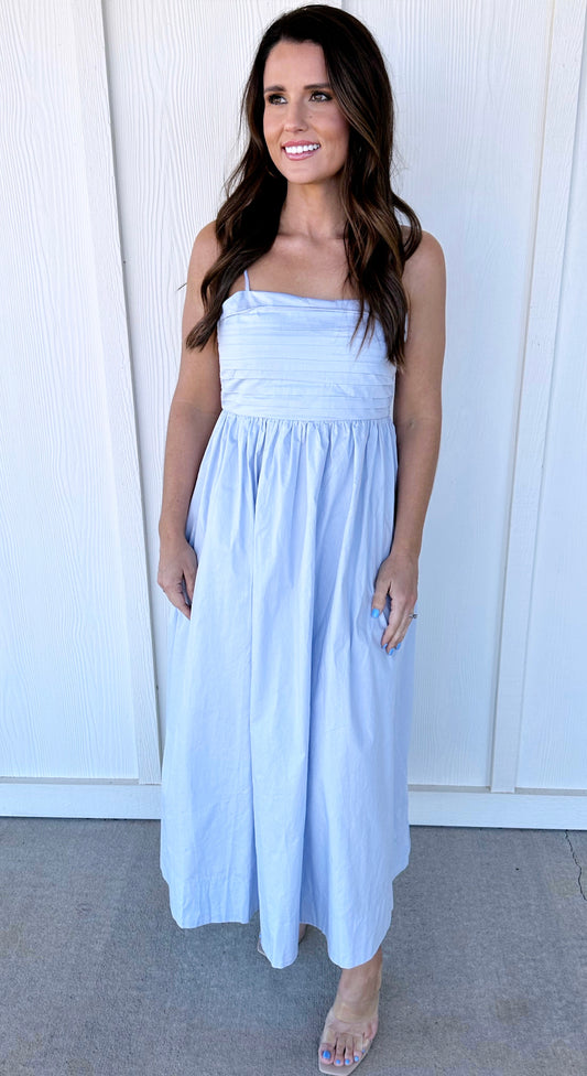 Baby Blue Pleated Midi Dress