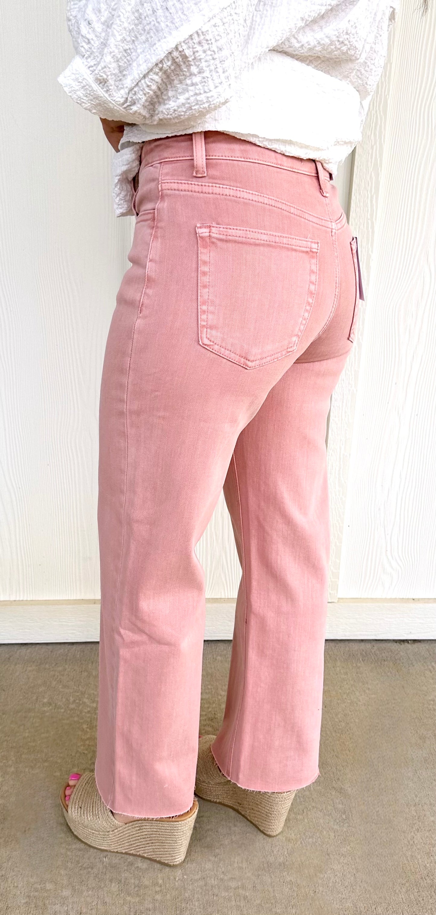 Pink High Rise Crop Wide Leg