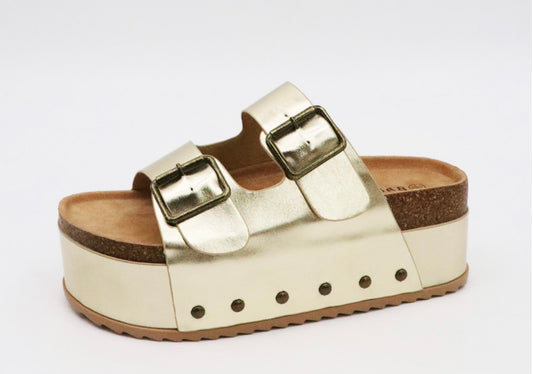 Gold Platform Double Buckle Shoe