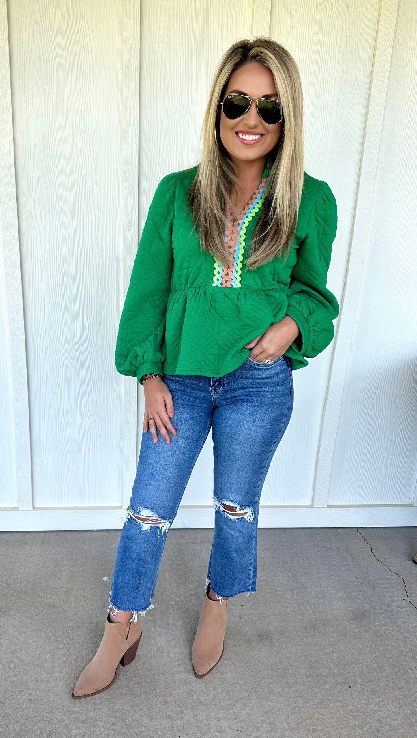 Green Ric Rac Trim Top