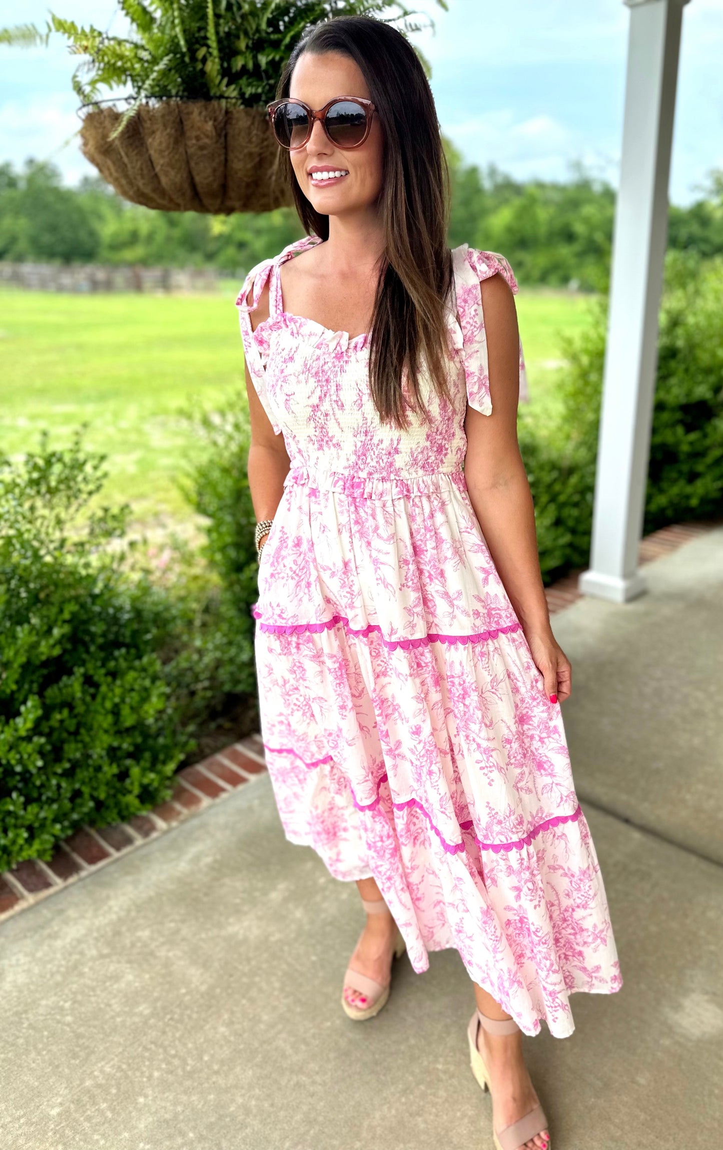 Pink/ Blue Floral Smocked Midi