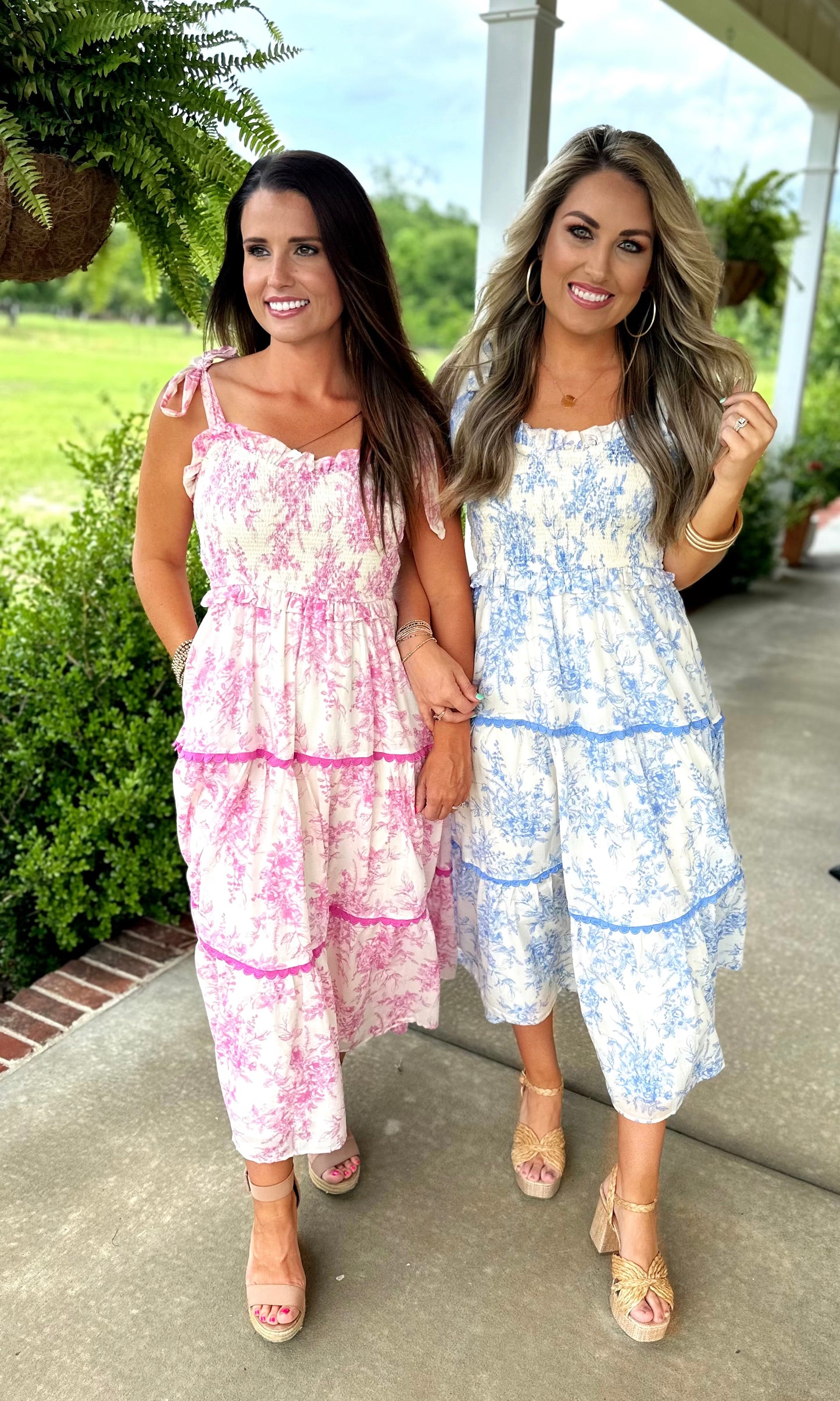 Pink/ Blue Floral Smocked Midi