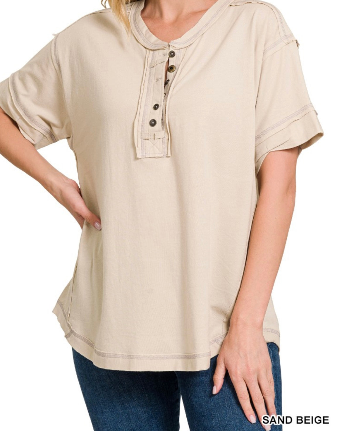 Raw Edge Button Short Sleeve Top (6 colors)