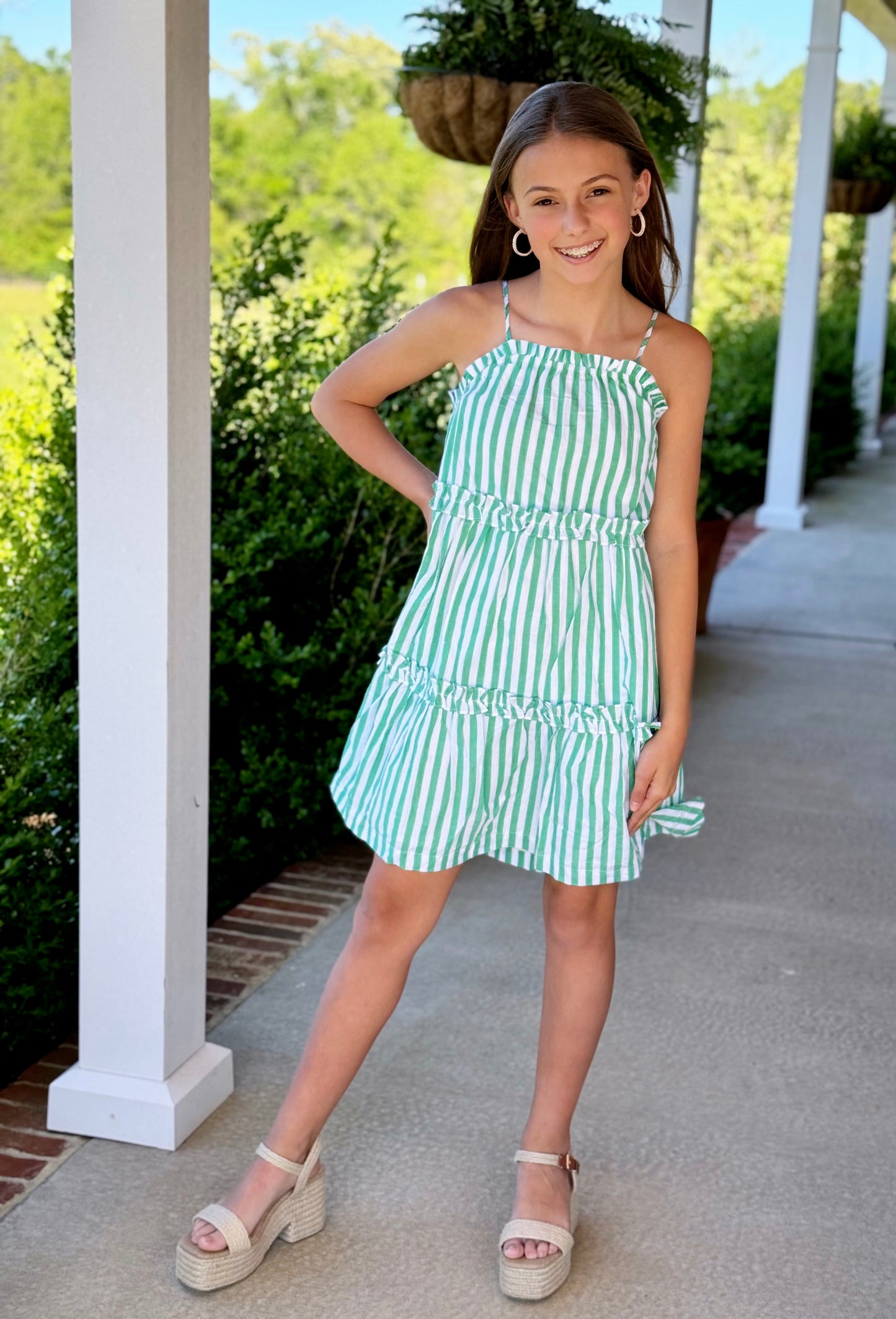 Green/White Stripe Dress