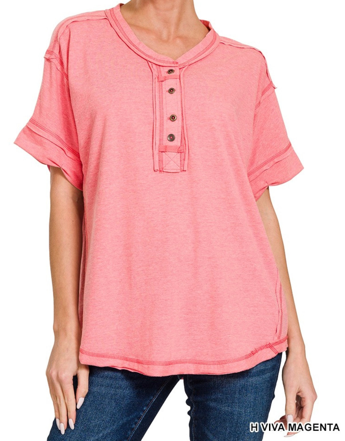 Raw Edge Button Short Sleeve Top (6 colors)