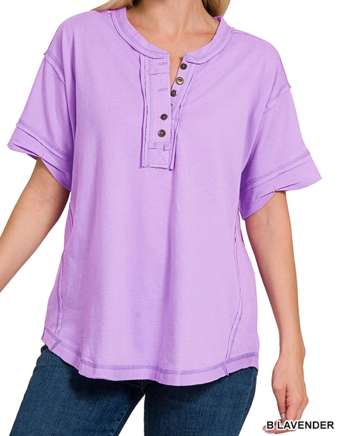 Raw Edge Button Short Sleeve Top (6 colors)