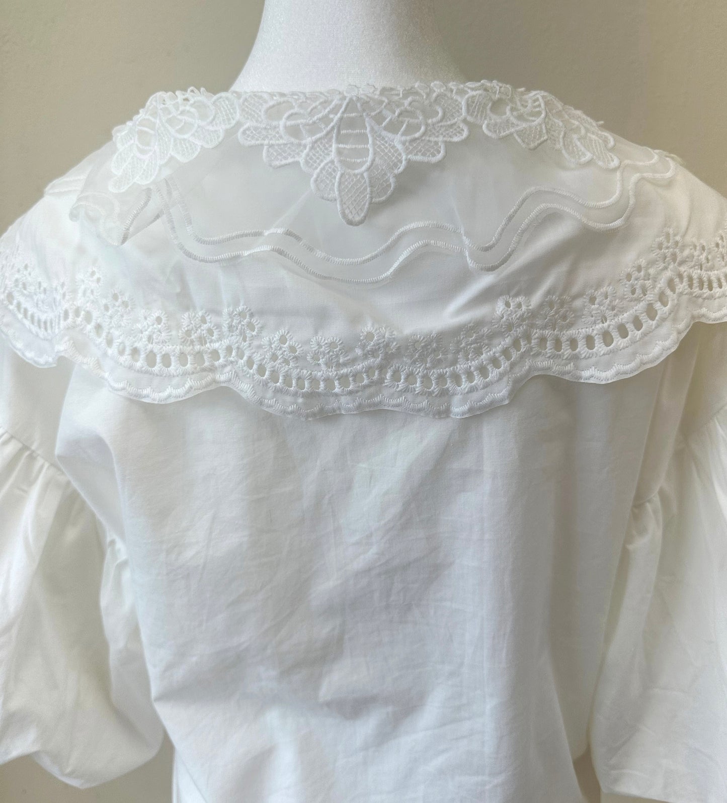 White Lace Oversized Collar Top