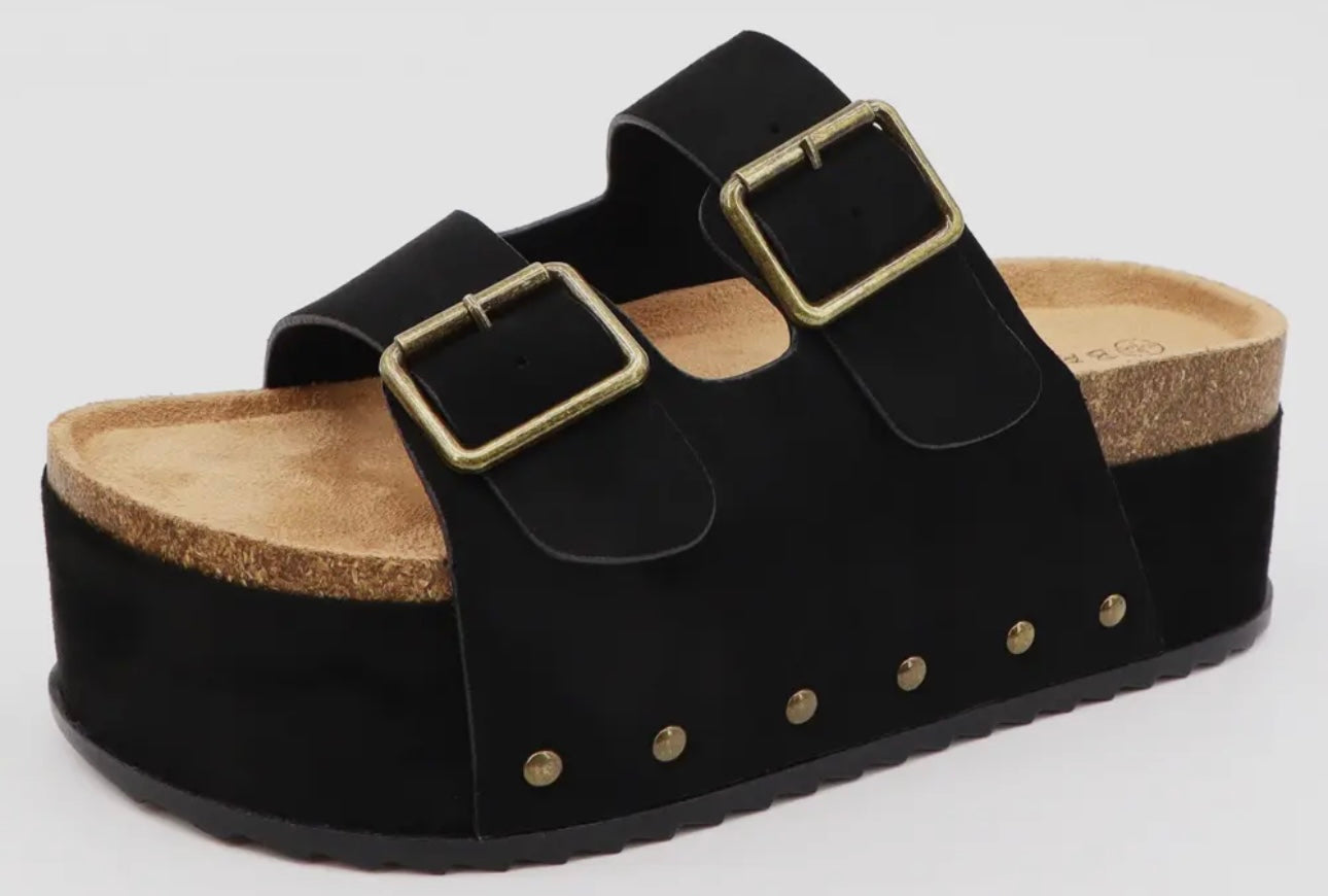 Black Platform Double Buckle Shoe