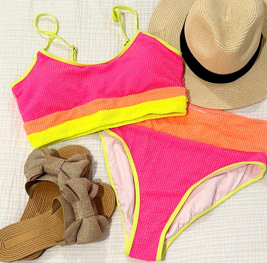 Neon High Waisted Swim Suit