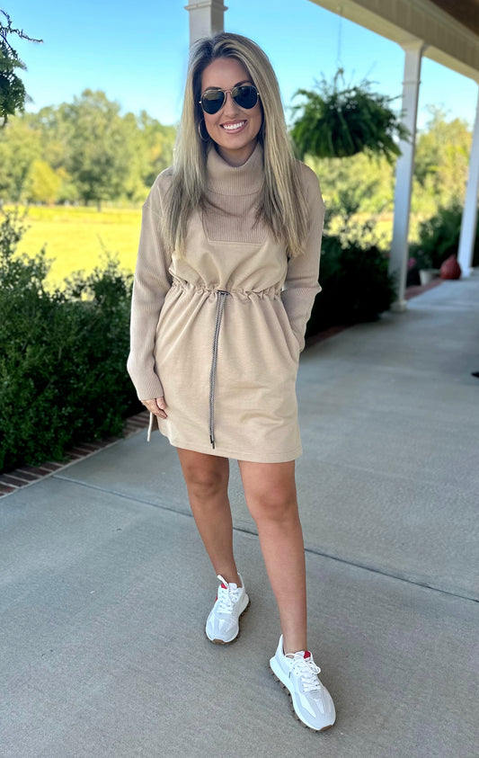 Taupe Draw String Waist Dress