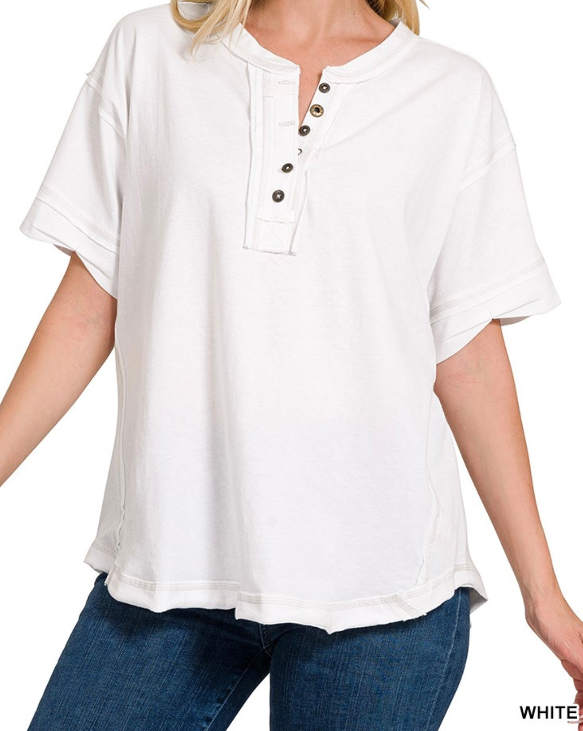 Raw Edge Button Short Sleeve Top (6 colors)