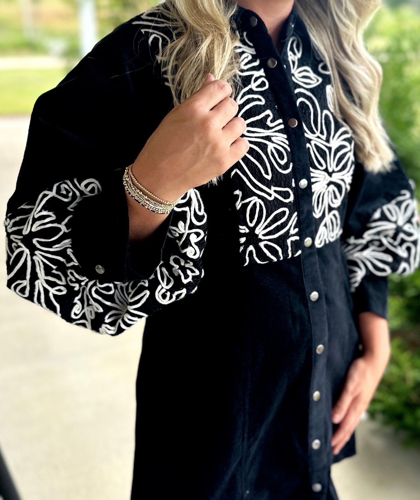 Black Button Down Flower Dress