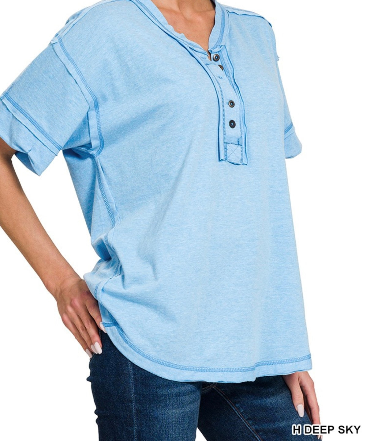 Raw Edge Button Short Sleeve Top (6 colors)