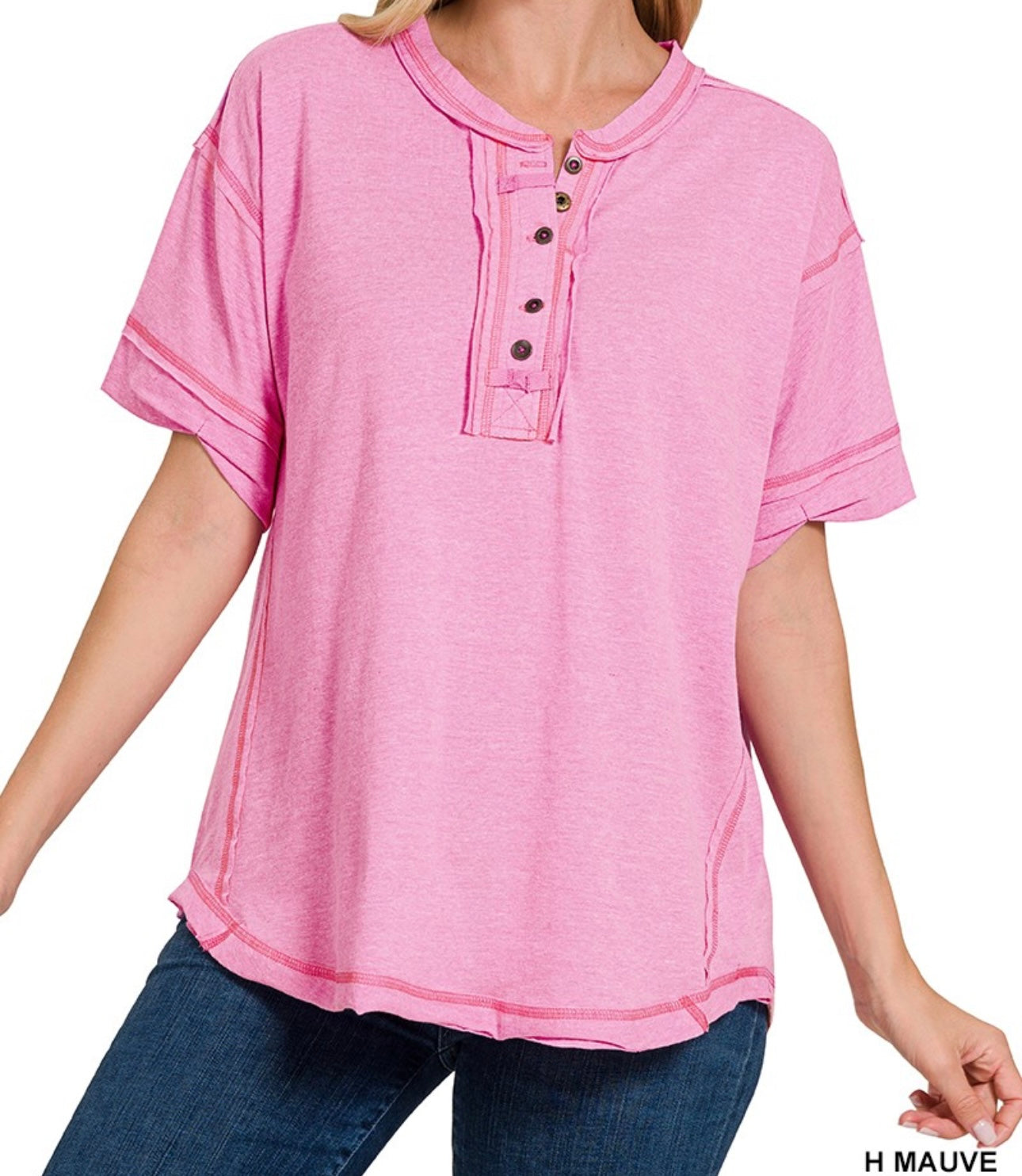 Raw Edge Button Short Sleeve Top (6 colors)