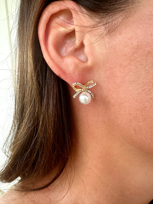 Dainty Pearl Bow Stud