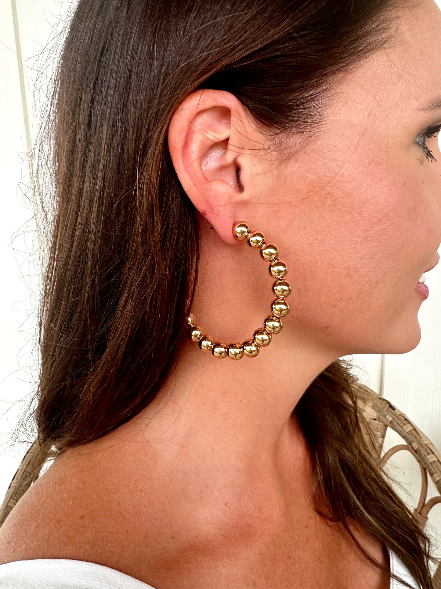 Small Beaded Gold C Hoop