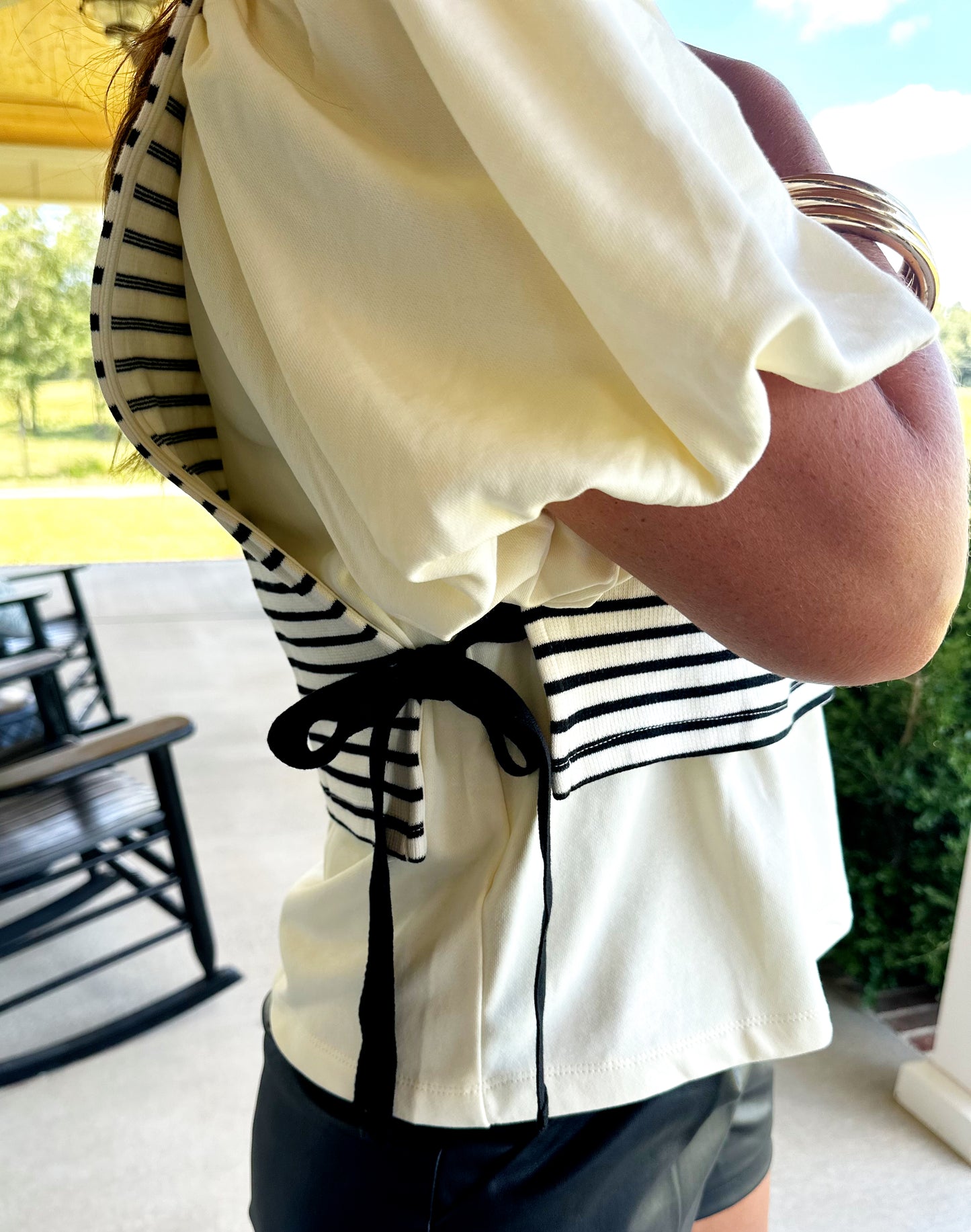 Black/Cream Striped Side Tie Top