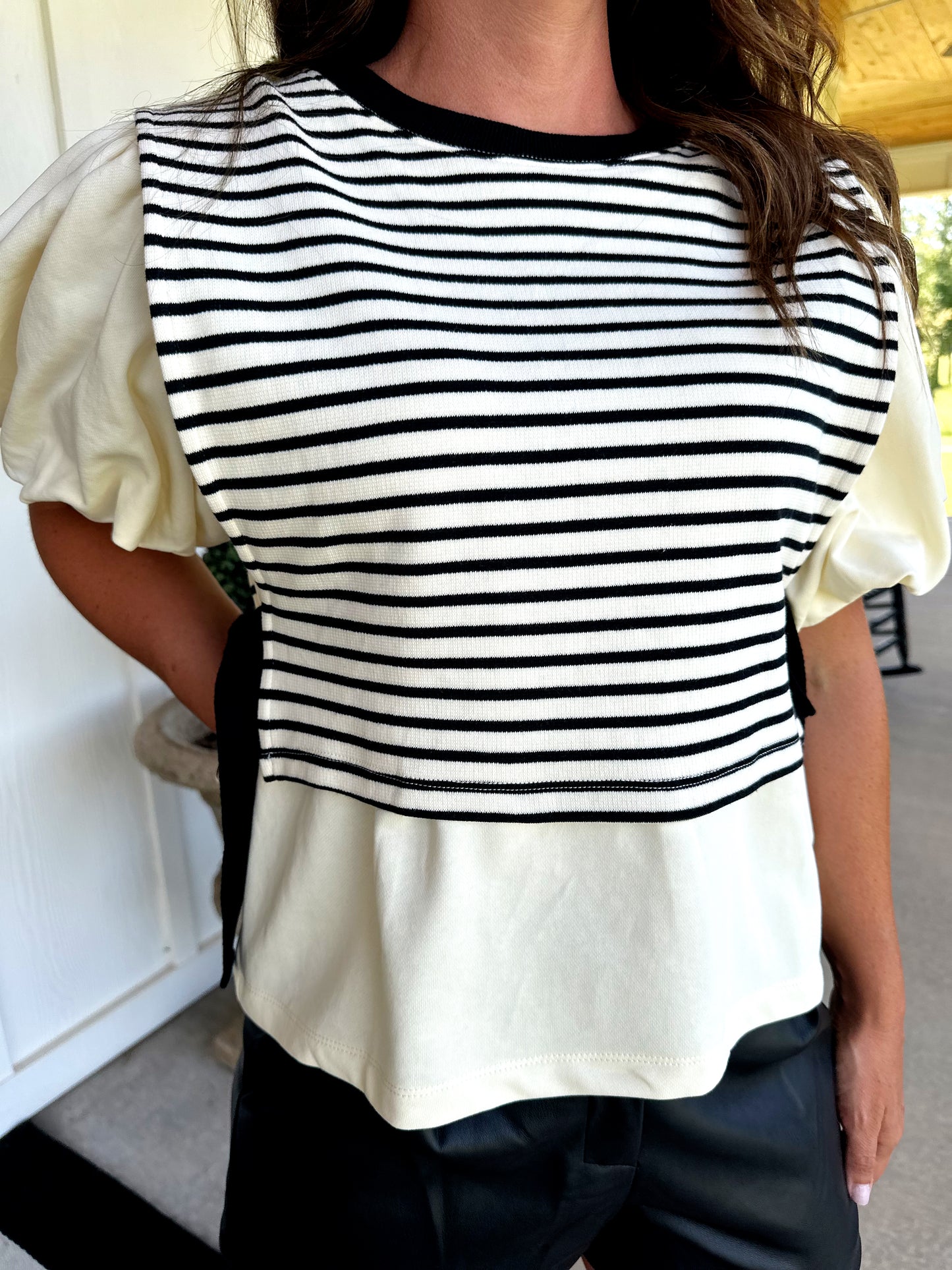 Black/Cream Striped Side Tie Top