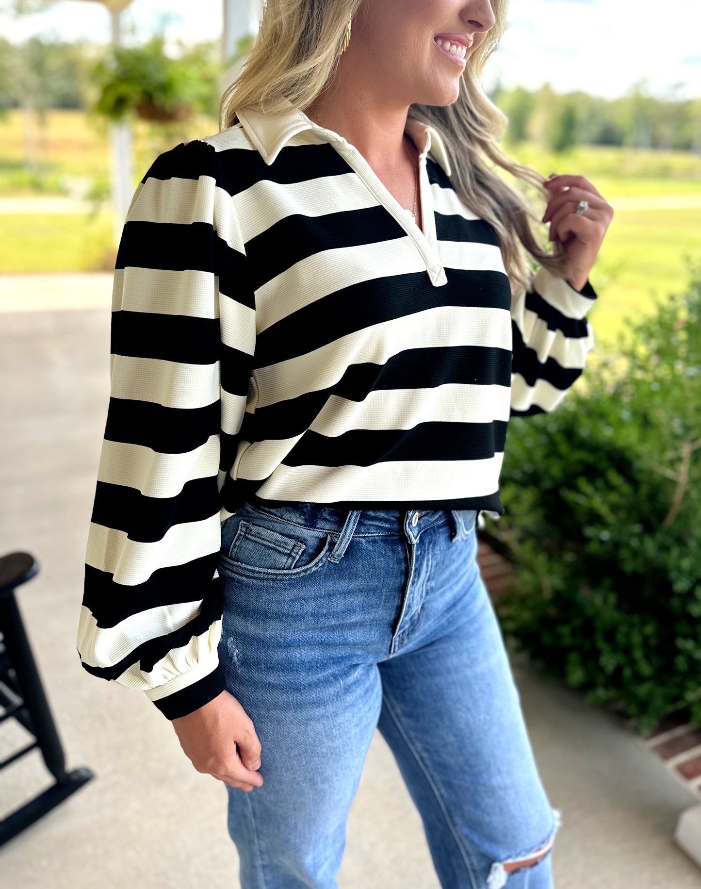 Burgundy/Black Striped Collar Top