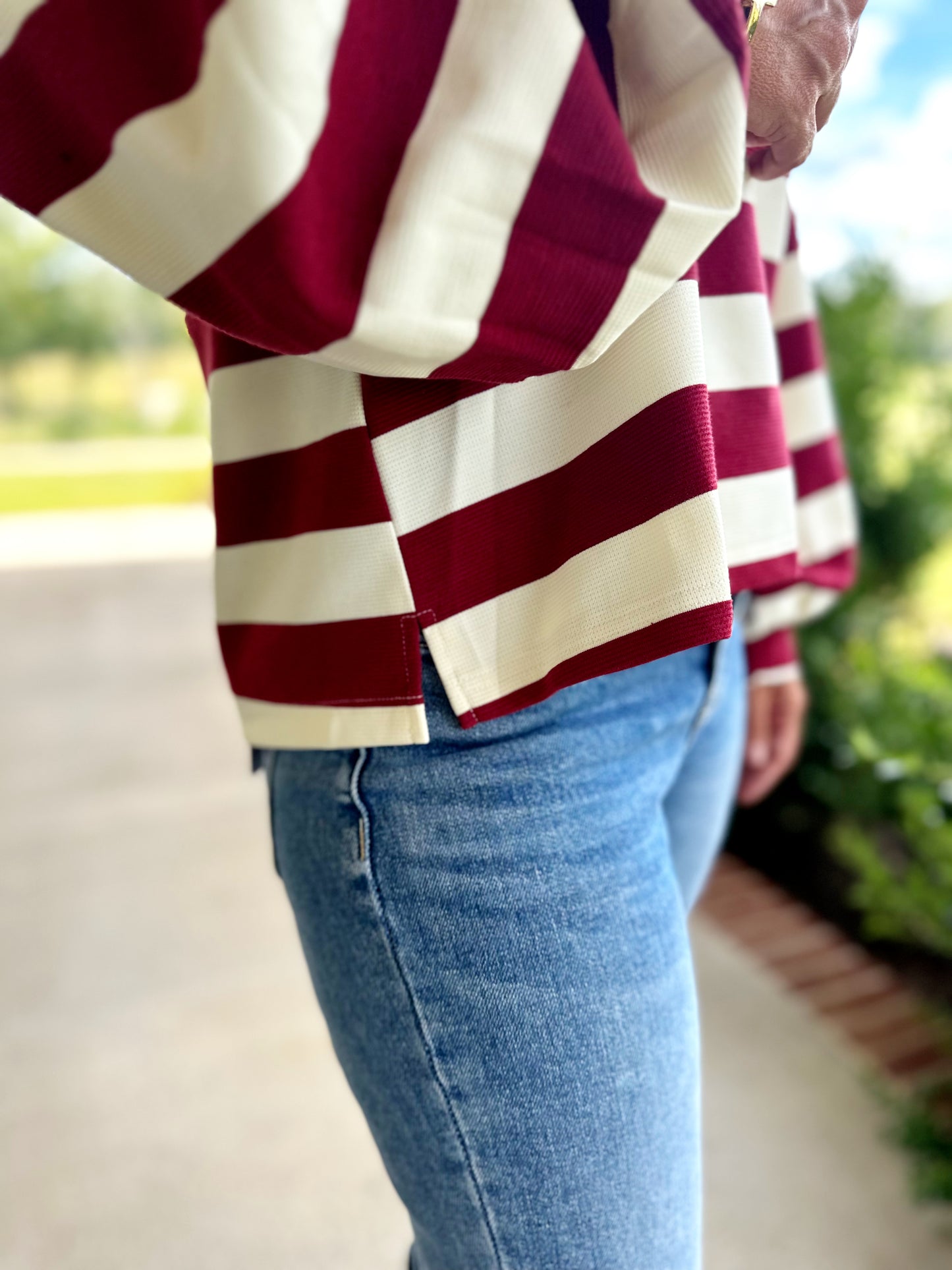 Burgundy/Black Striped Collar Top