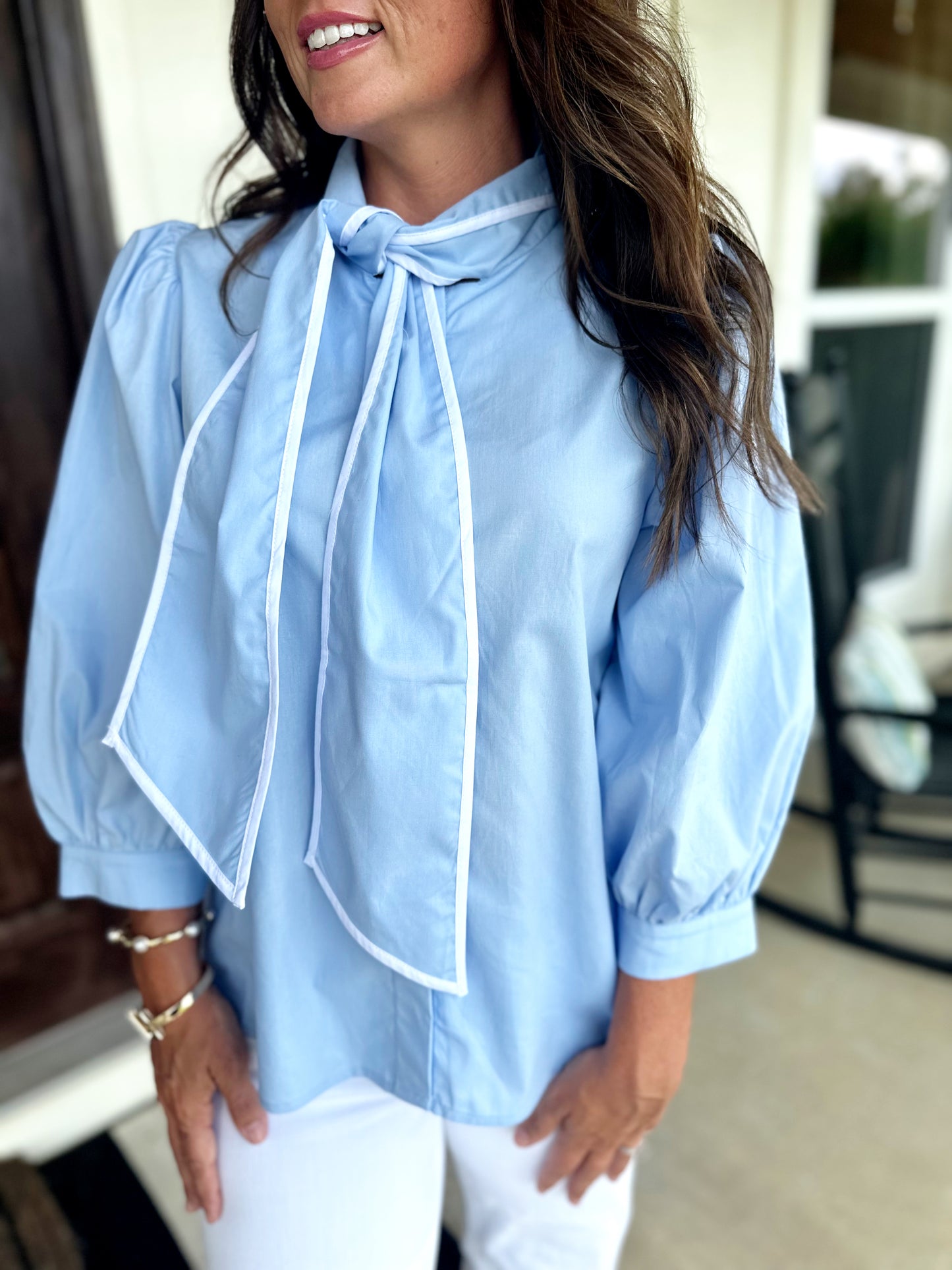 Blue Bow Tie Top