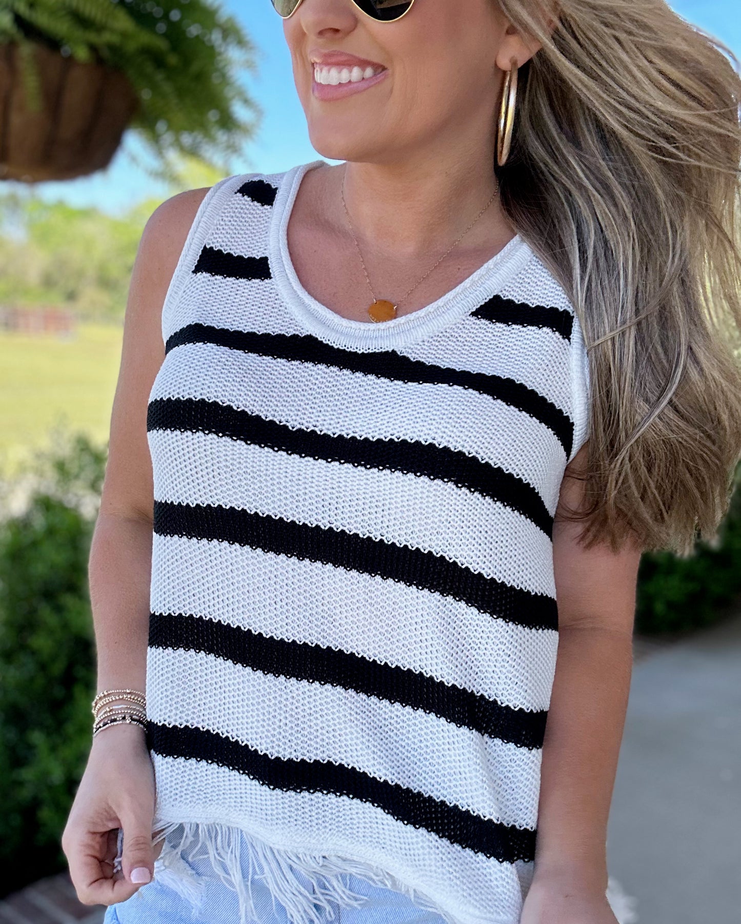 Striped Fringe Tank Top