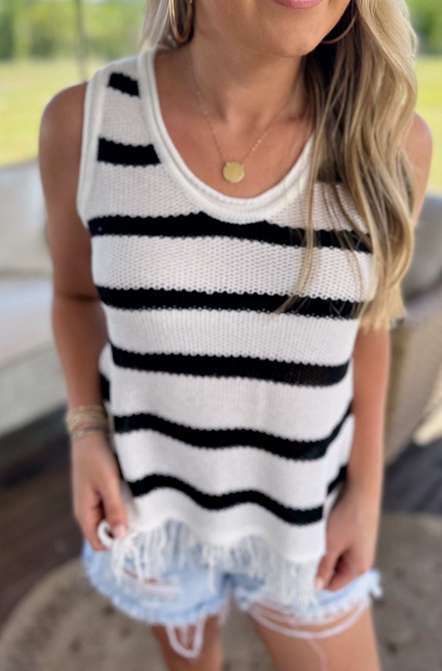 Striped Fringe Tank Top