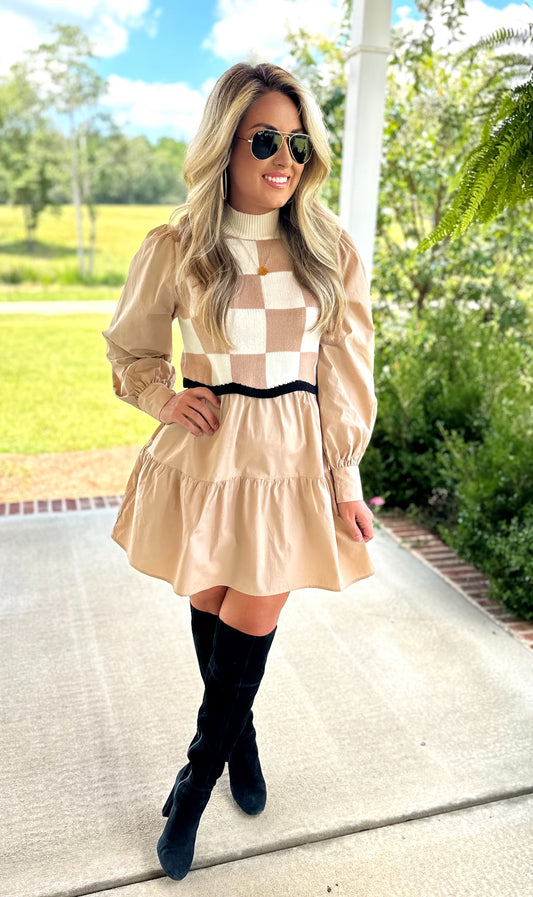 Square Pattern Sweater Vest Dress