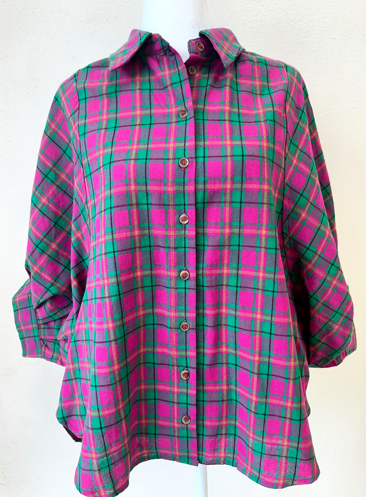 Magenta Plaid Button Down