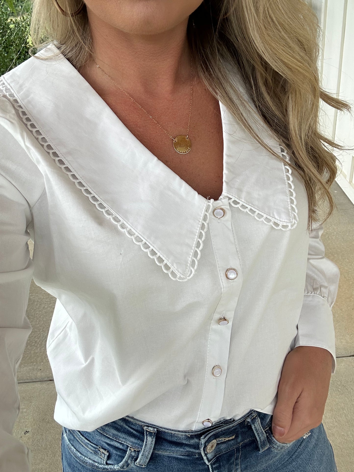 White V-Neck Collar Top