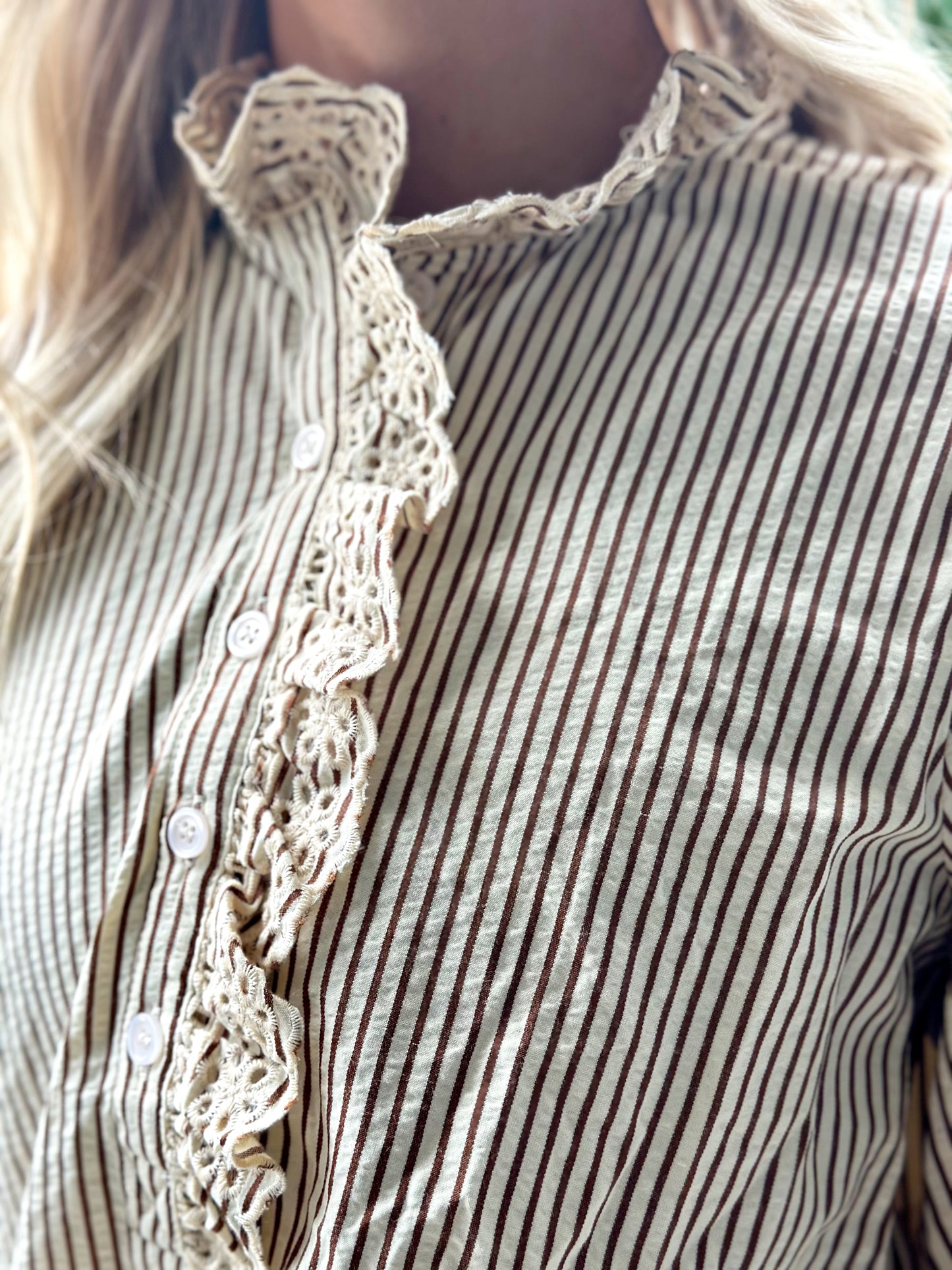 Brown Stripe Eyelet Detail Top