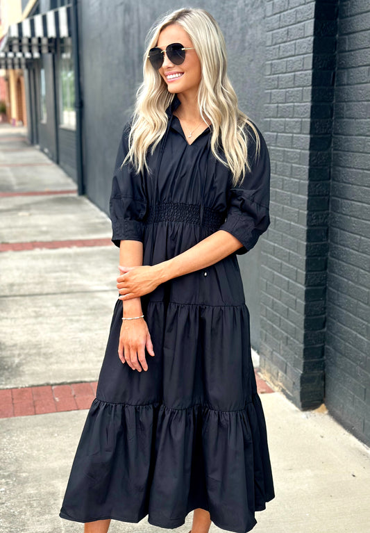 Black Tiered Midi Dress