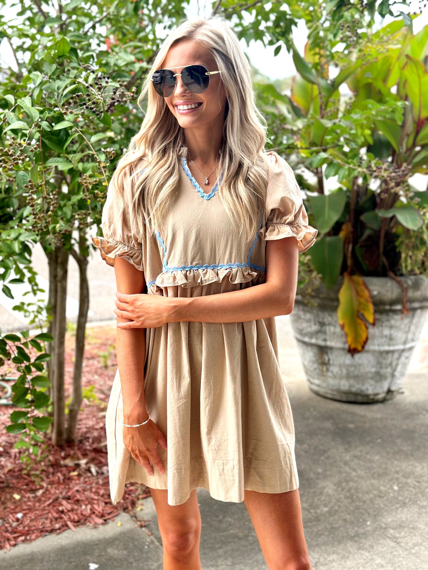 Taupe/Blue Ric Rac Dress