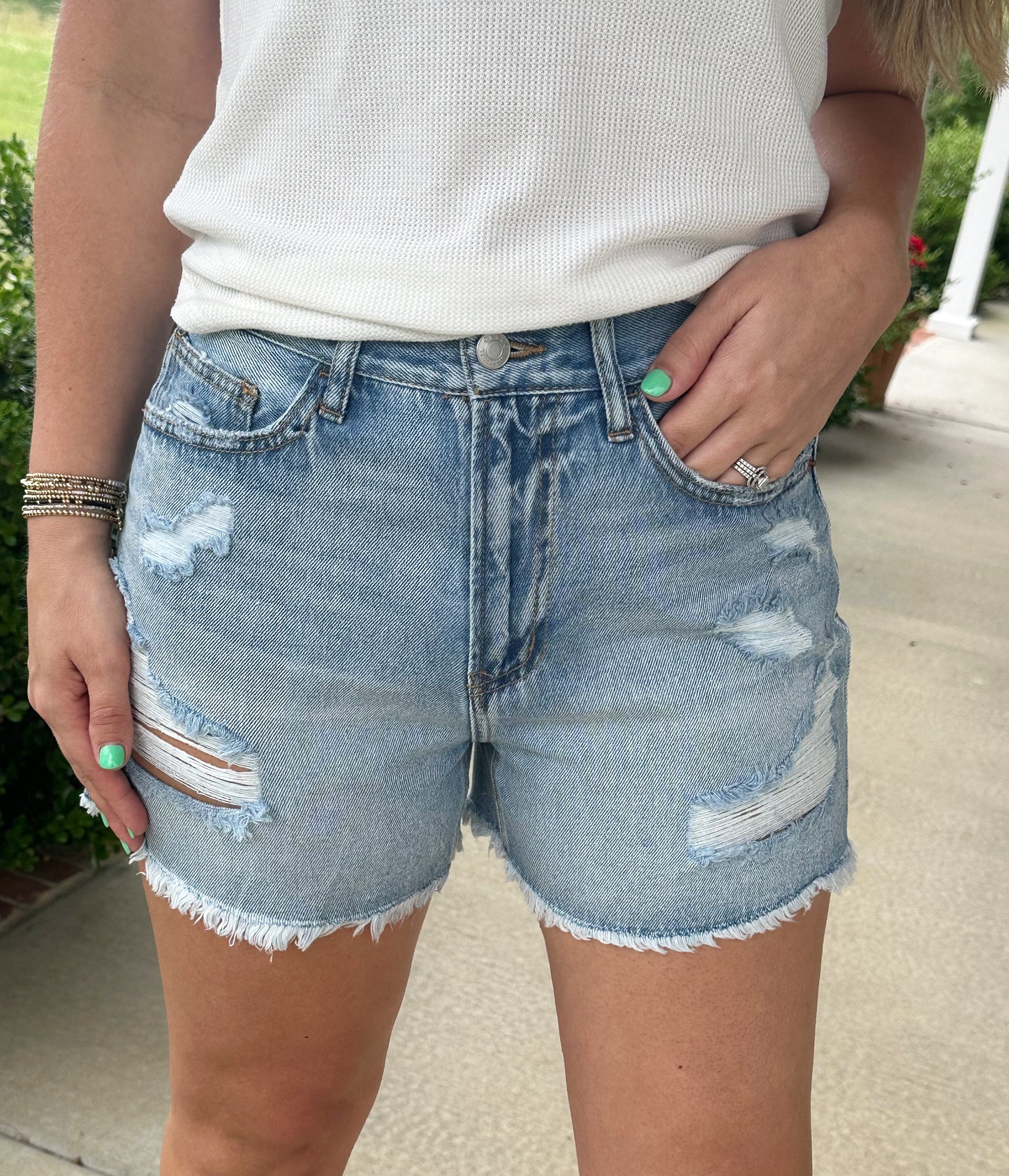 Light Denim High Rise Mom Short