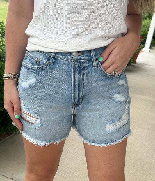 Light Denim High Rise Mom Short