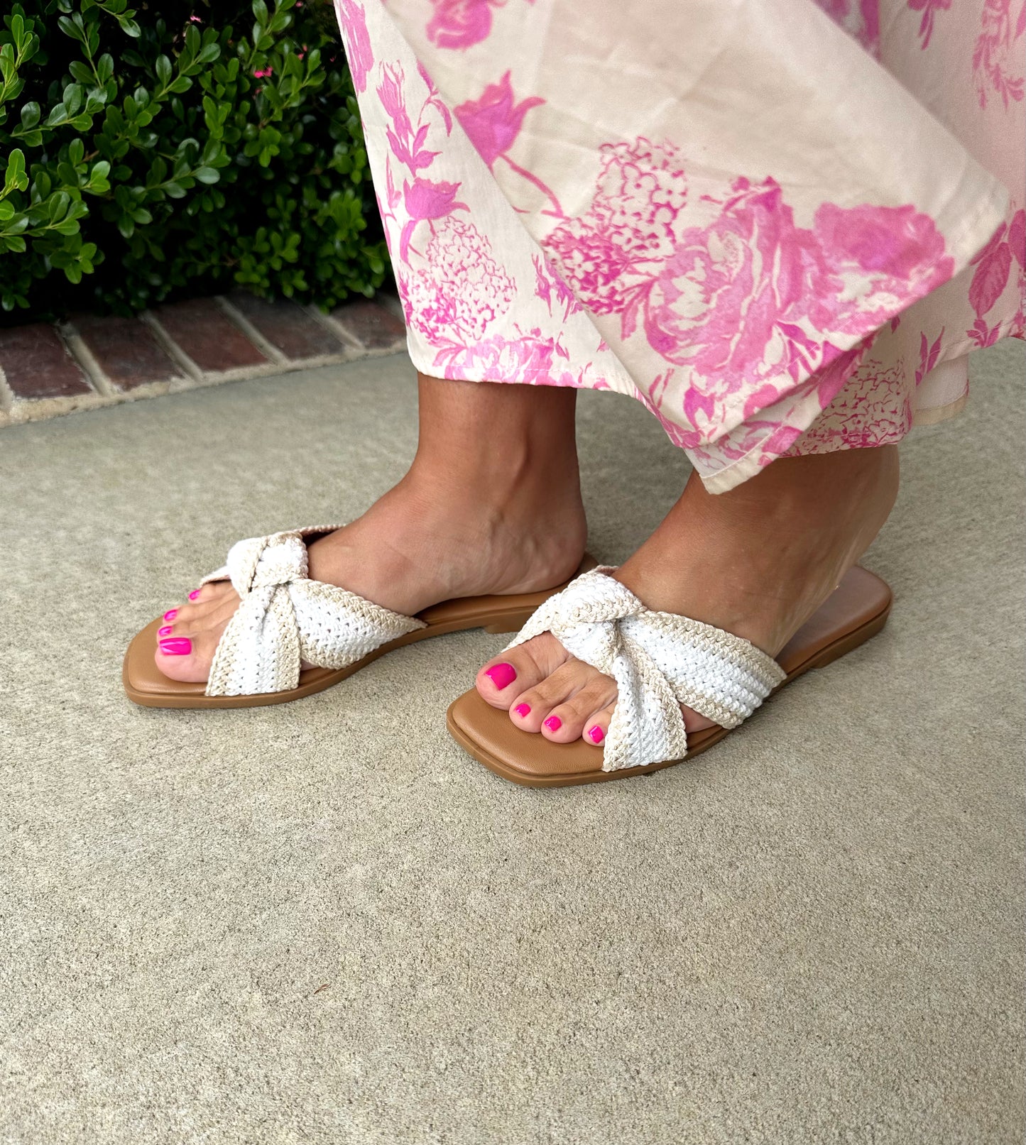 Crochet Knotted Beige Slide