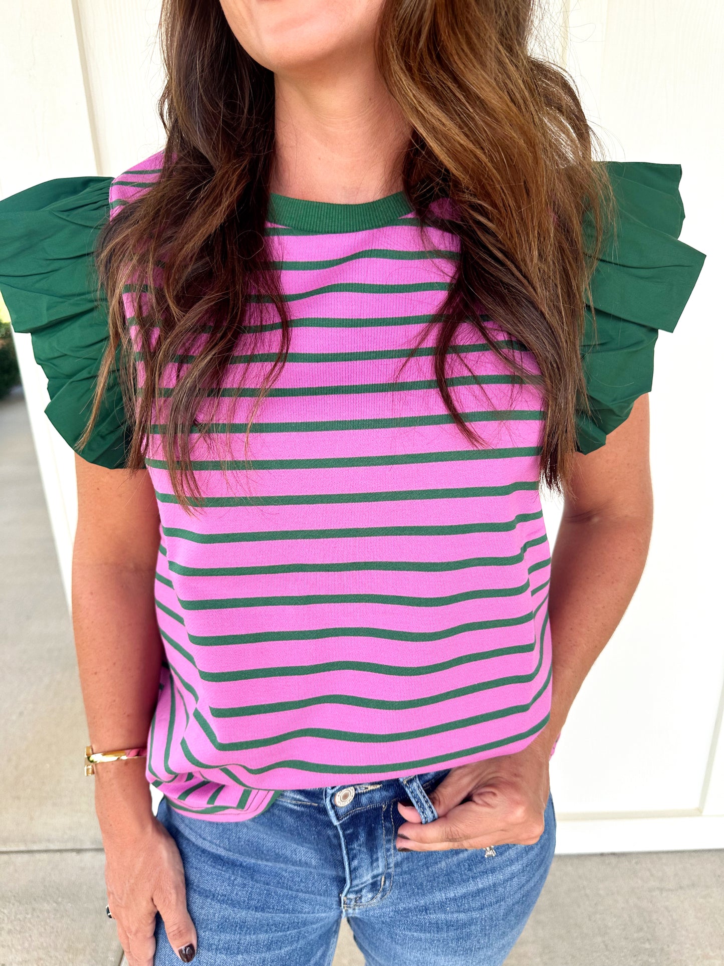 Pink/Green Striped Top