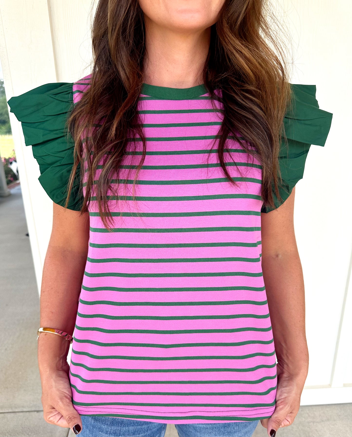 Pink/Green Striped Top