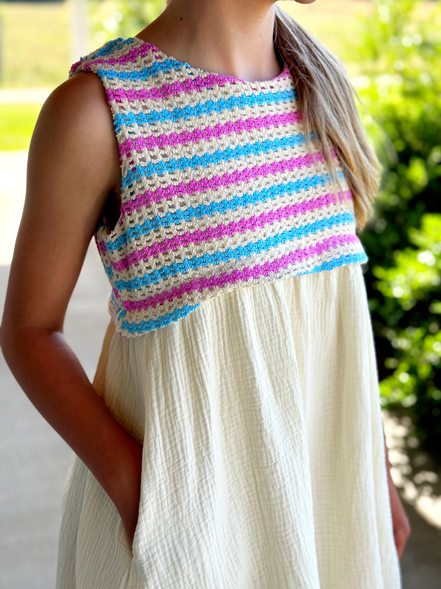 Striped Crochet Ivory Dress