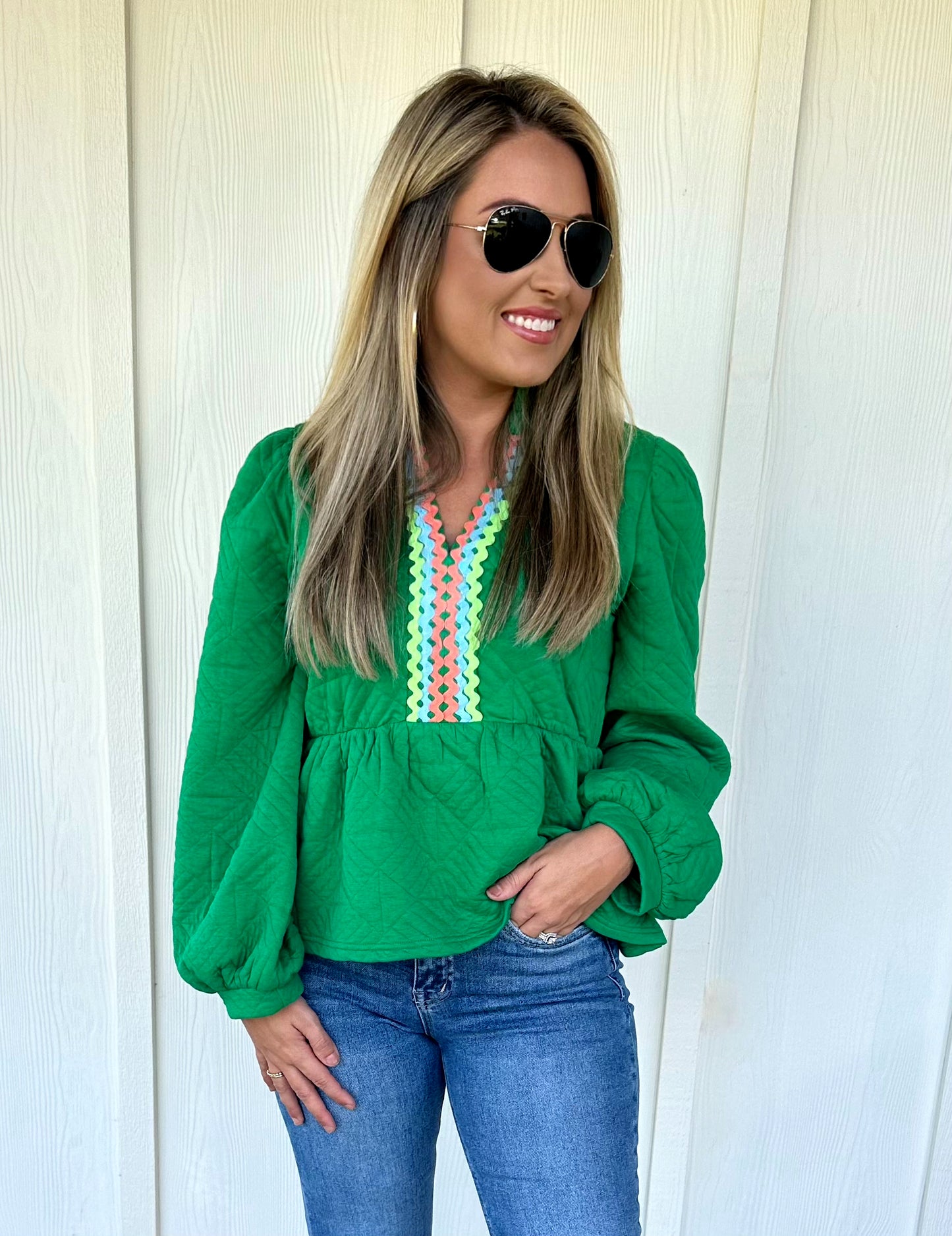 Green Ric Rac Trim Top