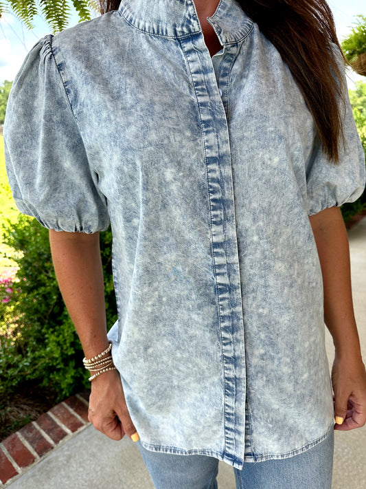 Mineral Washed Button Up Denim Top