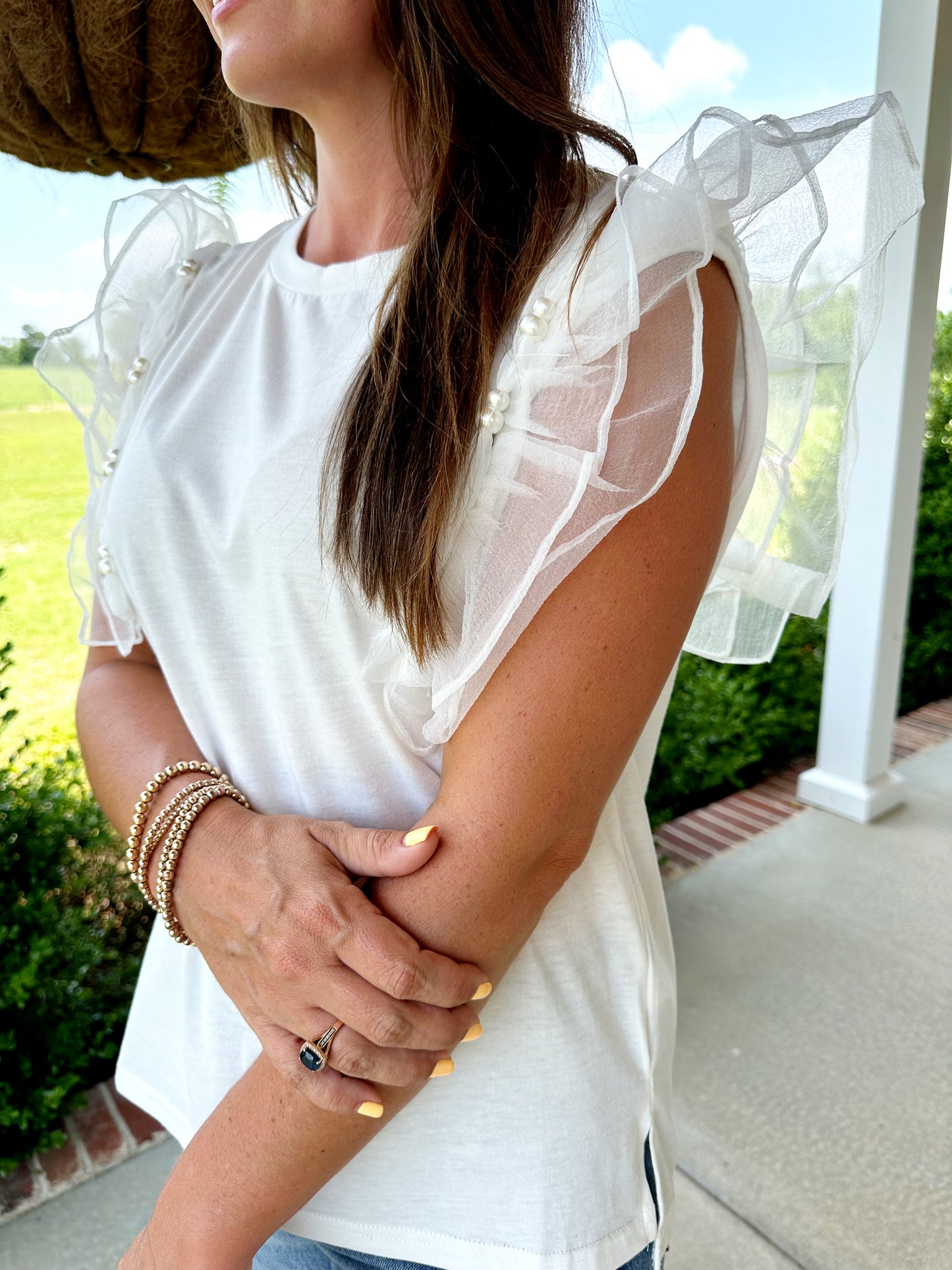 Ivory Pearl Beads Top