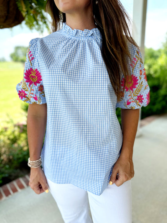 Gingham Floral Sleeve Top