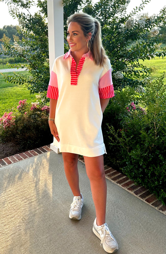 Red/Pink Collared Shirt Dress