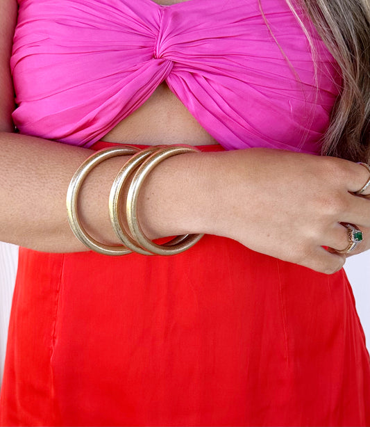 3 Row Gold Metal Bangle Bracelet