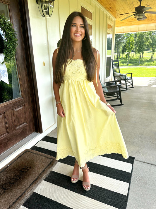 Yellow Eyelet Maxi Dress